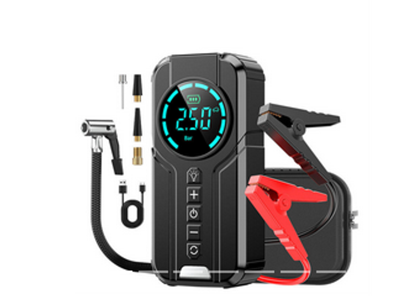 Compressor de ar portátil multifuncional com visor LED e partida de emergência